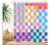 ZXMBF Retro Checkered Funky Shower Curtain Colorful Geometric Modern Rainbow Minimalist Groovy Simple Bright Aesthetic Home Bathroom Decor Waterproof Fabric 72Lx60W Inch with Plastic 12PCS Hooks
