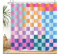 ZXMBF Retro Checkered Shower Curtain Colorful Geometric Modern Rainbow Minimalist Groovy Simple Bright Aesthetic Home Bathroom Decor Waterproof Fabric 72Lx72W Inch with Plastic 12PCS Hooks