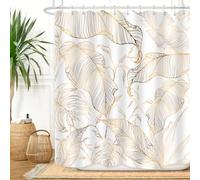 ZXMBF White Gold Tropical Palm Leaves Shower Curtain Abstract Banana Leaf Copper Chic Modern Botanical Plant Nature Aesthetic Bathroom Decor Waterproof Fabric 72Lx60W Inch with 12PCS Hooks