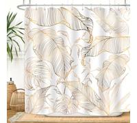 ZXMBF White Gold Tropical Palm Leaves Shower Curtain Abstract Banana Leaf Copper Chic Modern Botanical Plant Nature Aesthetic Bathroom Decor Waterproof Fabric 72Lx72W Inch with 12PCS Hooks