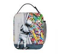 ZXMDJHJ Behind The Curtain Boy - Banksy Street Art Mural Insulated Lunch Bag Cooler Thermal FoodBox Tote Leakproof Lunch Boxes Container