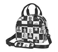 ZXMDJHJ Chess Figures Checkered Large Thermal Insulated Lunch Bag with Adjustable Shoulder Strap Portable Bento Box Boxes