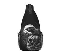 ZXMDJHJ Crow The Skull Sling Crossbody Backpack Men Custom Halloween Gothic Skeleton Shoulder Chest Bag for Travel Hiking Daypack