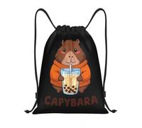 ZXMDJHJ Custom Cute Little Capybara Hugs Bubble Tea Drawstring Backpack Sports Gym Bag for Women Men Shopping Sackpack