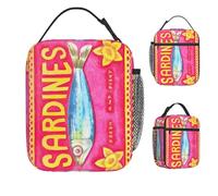 ZXMDJHJ Retro Sardine Pattern Lunch Bag for Child Lunch Box Fashion Beach Cooler Bag Portable Zipper Oxford Thermal Lunch Bags