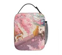 ZXMDJHJ The Cute Cats Pink Cherry Blossom Cartoon (2) Insulated Lunch Bag for Women Children Leakproof Food Boxes Thermal Lunch Box Tote