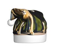 ZXMDZTSS A pack of lions -Print Adult Plush Christmas Hat Cozy Festive Santa Headwear Pom-Pom For Xmas Parties Holidays.