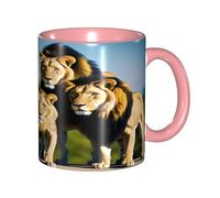 ZXMDZTSS A Pack of Lions -Print Pink Color Ceramic Mug Microwave Safe Smooth Rim Handle for Home Office Gifts.