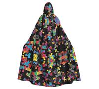 ZXMDZTSS Autism Awareness Puzzle Pieces Heart -Print Halloween Hooded Cloak Adults | Full Print Cape | Party Costume | Tie Closure Polyester