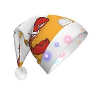 ZXMDZTSS Beer and crawfish pattern -Print Adult Plush Light-Up Christmas Hat Led Flashing Santa Headwear Pom-Pom For Xmas Parties Events.