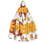 ZXMDZTSS Beer and crawfish pattern -Print Adults Halloween Hooded Cloak | Full Print Cape | Neck-Tie Closure