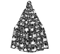ZXMDZTSS Black and White Human Skull -Print Adults Halloween Hooded Cloak | Full Print Cape | Neck-Tie Closure