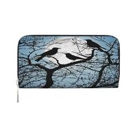 ZXMDZTSS Black Crow Birds - Genuine Leather Women's Zipper Wallet with Phone Pocket - Stylish Clutch Purse for Daily Use, Travel & Gifts (7.9 in Handheld Design)