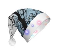 ZXMDZTSS Black Crow Birds -Print Adult Plush Light-Up Christmas Hat Led Flashing Santa Headwear Pom-Pom For Xmas Parties Events.