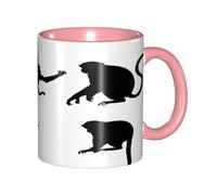 ZXMDZTSS Black Gibbon Monkey -Print Pink Color Ceramic Mug Microwave Safe Smooth Rim Handle for Home Office Gifts.