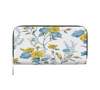 ZXMDZTSS Blue Flower Floral Pattern Roses Print - Genuine Leather Women's Zipper Wallet with Phone Pocket - Stylish Clutch Purse for Daily Use, Travel & Gifts (7.9 in Handheld Design)