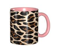 ZXMDZTSS Brown Pattern Leopard -Print Pink Color Ceramic Mug Microwave Safe Smooth Rim Handle for Home Office Gifts.