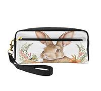 ZXMDZTSS Bunny Rosette - Print Customizable Pu Leather Pencil Case & Makeup Bag - Compact Organizer for Students, Artists, Travel