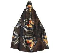 ZXMDZTSS Butterfly -Print Adults Halloween Hooded Cloak | Full Print Cape | Neck-Tie Closure