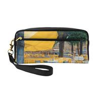 ZXMDZTSS Cafe Terrace at Night - Print Customizable Pu Leather Pencil Case & Makeup Bag - Compact Organizer for Students, Artists, Travel