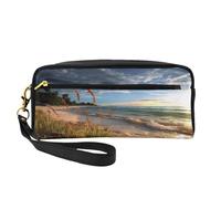 ZXMDZTSS Calm Coastal Scene - Print Customizable Pu Leather Pencil Case & Makeup Bag - Compact Organizer for Students, Artists, Travel