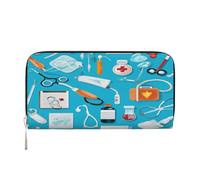 ZXMDZTSS Cartoon Medicine Pattern - Genuine Leather Women's Zipper Wallet with Phone Pocket - Stylish Clutch Purse for Daily Use, Travel & Gifts (7.9 in Handheld Design)