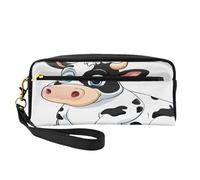 ZXMDZTSS Cartoon Milk Cow - Print Customizable Pu Leather Pencil Case & Makeup Bag - Compact Organizer for Students, Artists, Travel