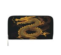 ZXMDZTSS Chinese Golden Yellow Dragon - Genuine Leather Women's Zipper Wallet with Phone Pocket - Stylish Clutch Purse for Daily Use, Travel & Gifts (7.9 in Handheld Design)