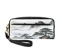 ZXMDZTSS Chinese Landscape Painting - Print Customizable Pu Leather Pencil Case & Makeup Bag - Compact Organizer for Students, Artists, Travel