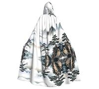 ZXMDZTSS Chinese Landscape Painting -Print Halloween Hooded Cloak Adults | Full Print Cape | Party Costume | Tie Closure Polyester