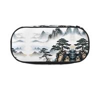 ZXMDZTSS (Chinese Landscape Painting) Print Large Pencil Case with Compartments & Zipper - Premium Oxford Fabric School, Office, Travel Organizer for Students, Artists