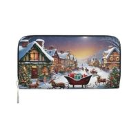 ZXMDZTSS Christmas Village - Genuine Leather Women's Zipper Wallet with Phone Pocket - Stylish Clutch Purse for Daily Use, Travel & Gifts (7.9 in Handheld Design)