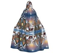 ZXMDZTSS Christmas village -Print Adults Halloween Hooded Cloak | Full Print Cape | Neck-Tie Closure
