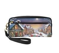ZXMDZTSS Christmas Village - Print Customizable Pu Leather Pencil Case & Makeup Bag - Compact Organizer for Students, Artists, Travel