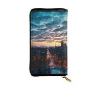 ZXMDZTSS (Cityscape Dusk) Print Women's Leather Zip Wallet 12 Card Slots Coin Pocket for Travel/Gifts