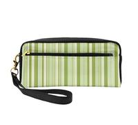 ZXMDZTSS Classic Green Striped - Print Customizable Pu Leather Pencil Case & Makeup Bag - Compact Organizer for Students, Artists, Travel