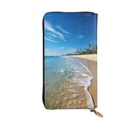 ZXMDZTSS (Clear Beach) Print Women's Leather Zip Wallet 12 Card Slots Coin Pocket for Travel/Gifts