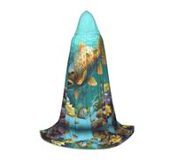 ZXMDZTSS colorful fish under the sea -Print Youth Hooded Capes | Cloaks For Teens | Halloween Costume | Reusable Party Wear L
