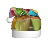 ZXMDZTSS Colorful Happy Birthday Cupcakes -Print Adult Plush Christmas Hat Cozy Festive Santa Headwear Pom-Pom For Xmas Parties Holidays.