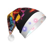 ZXMDZTSS Colorful Music Notes -Print Adult Plush Light-Up Christmas Hat Led Flashing Santa Headwear Pom-Pom For Xmas Parties Events.