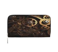 ZXMDZTSS Cool Steampunk Gears - Genuine Leather Women's Zipper Wallet with Phone Pocket - Stylish Clutch Purse for Daily Use, Travel & Gifts (7.9 in Handheld Design)