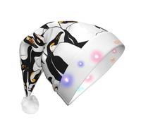 ZXMDZTSS Cute Baby Penguins Sketch -Print Adult Plush Light-Up Christmas Hat Led Flashing Santa Headwear Pom-Pom For Xmas Parties Events.