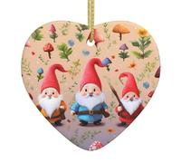 ZXMDZTSS Cute Gnomes -Print Christmas Acrylic Heart Pendant Gold Lanyard, Customizable Ornament For Holiday Decor, Wedding Party Favors, And Retail Displays.