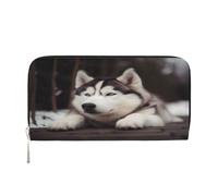 ZXMDZTSS Cute Husky Dog - Genuine Leather Women's Zipper Wallet with Phone Pocket - Stylish Clutch Purse for Daily Use, Travel & Gifts (7.9 in Handheld Design)