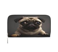 ZXMDZTSS Cute Pretty Pug Dog - Genuine Leather Women's Zipper Wallet with Phone Pocket - Stylish Clutch Purse for Daily Use, Travel & Gifts (7.9 in Handheld Design)
