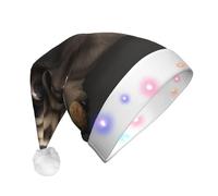 ZXMDZTSS Cute Pretty Pug Dog -Print Adult Plush Light-Up Christmas Hat Led Flashing Santa Headwear Pom-Pom For Xmas Parties Events.