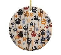 ZXMDZTSS Dog Bones Prints -Print Christmas Ceramic Round Ornament Gold String, Personalized Holiday Decor For Home Retail Wedding.