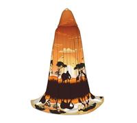 ZXMDZTSS Elephant and Giraffe in The Sunset -Print Youth Hooded Capes | Cloaks For Teens | Halloween Costume | Reusable Party Wear M