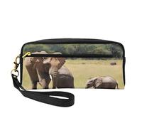 ZXMDZTSS Elephant Family - Print Customizable Pu Leather Pencil Case & Makeup Bag - Compact Organizer for Students, Artists, Travel