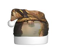 ZXMDZTSS elephant on a bridge -Print Adult Plush Christmas Hat Cozy Festive Santa Headwear Pom-Pom For Xmas Parties Holidays.